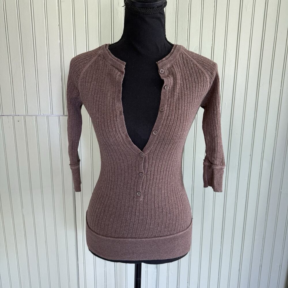 Mossimo Y2k Womens Size M Ivory Long Fitted Ribbed Henley Top Bella Swan Elena - Picture 1 of 4